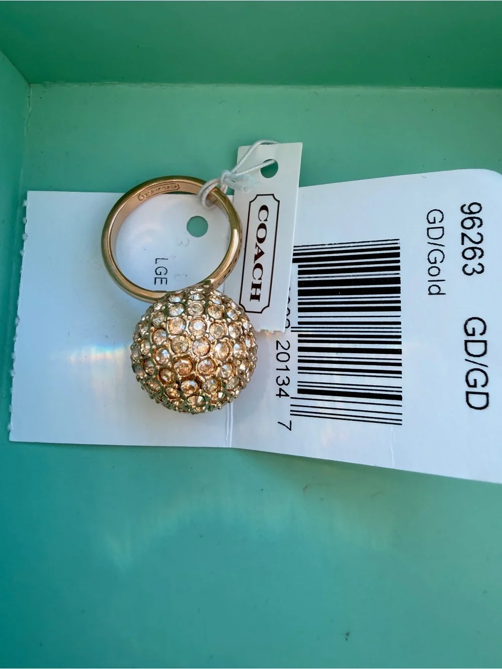 Coach Gold Crystal Pav Ball Ring